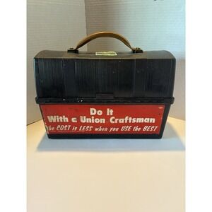 Americana Union USA Vintage Black Plastic Aladdin‎ Lunch Box Peace NASCAR Prop